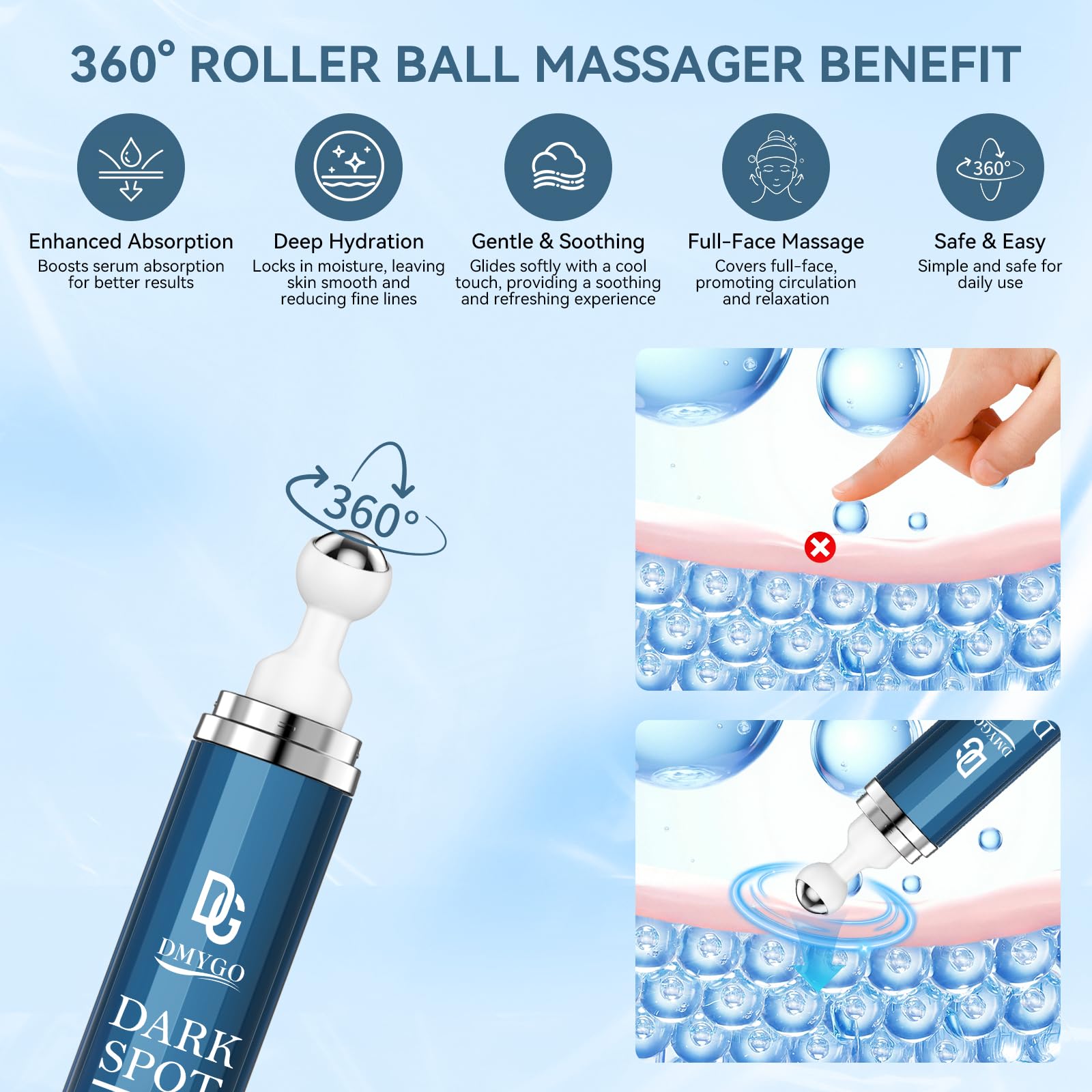 Dark Spot Remover for Face and Body, Dark Spot Corrector Serum, Melasma Treatment for face, Age Spot & Freckles Remover, Skin Care Serum for Uneven Skin Tone with 360° Roller Massage Ball, 0.67 fl. oz